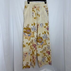 House of Harlow 1960 Floral Linen Blend Wide Leg Drawstring Pants‎ Size S NWOT